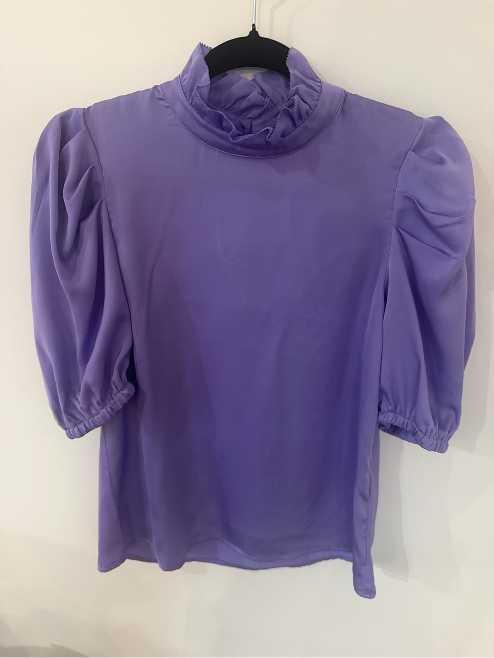 THML Purple Satin Puff Sleeve Mock Neck Blouse Size XS